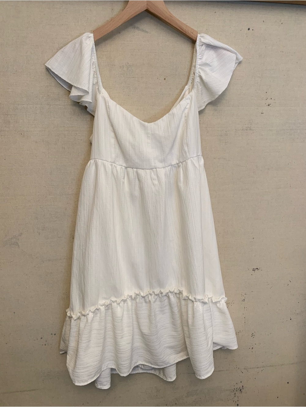 Altar'd State White Ruffle-Hem Babydoll Mini Dress, Women’s Size Medium
